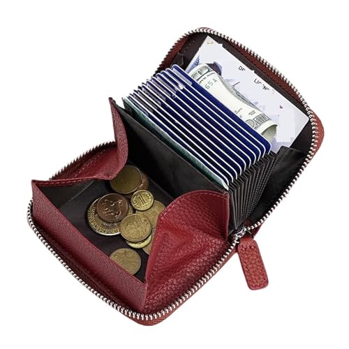 ATEUXOL Kartenetui RFID Anti-Diebstahl-Geldbörse aus Leder, multifunktionaler Reißverschluss, Kartenhalter, Akkordeon-Geldbörse(Burgundy) von ATEUXOL