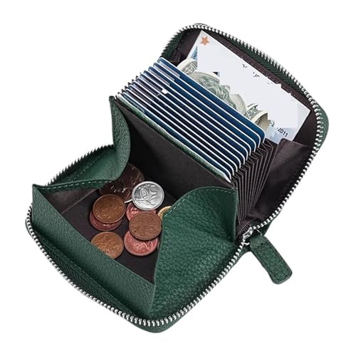 ATEUXOL Kartenetui RFID Anti-Diebstahl-Geldbörse aus Leder, multifunktionaler Reißverschluss, Kartenhalter, Akkordeon-Geldbörse(Dark Green) von ATEUXOL