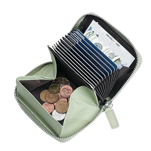 ATEUXOL Kartenetui RFID Anti-Diebstahl-Geldbörse aus Leder, multifunktionaler Reißverschluss, Kartenhalter, Akkordeon-Geldbörse(Light Green) von ATEUXOL