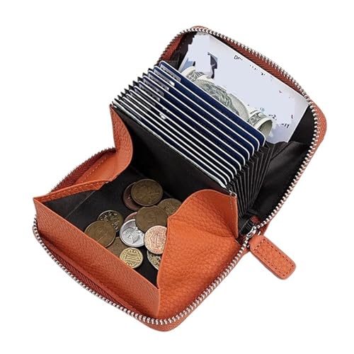 ATEUXOL Kartenetui RFID Anti-Diebstahl-Geldbörse aus Leder, multifunktionaler Reißverschluss, Kartenhalter, Akkordeon-Geldbörse(Orange) von ATEUXOL