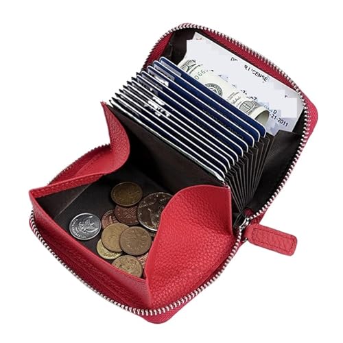 ATEUXOL Kartenetui RFID Anti-Diebstahl-Geldbörse aus Leder, multifunktionaler Reißverschluss, Kartenhalter, Akkordeon-Geldbörse(Red) von ATEUXOL