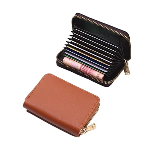 ATEUXOL Kartenetui Visitenkartenetui for Damen und Herren, grau, Bank-/Ausweis-/Kreditkartenetui, 20-Bit-Kartenetui, PU-Leder, schützt Hülle, Münzgeldbörse(11 Slots Brown) von ATEUXOL