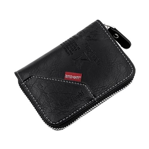 ATEUXOL Kartenetui Visitenkartenhalter aus PU-Leder for Herren, klassisch, Retro, multifunktional, mit Mehreren Kartenfächern, Reißverschluss, Ausweishalter, 1 Stück(Black) von ATEUXOL