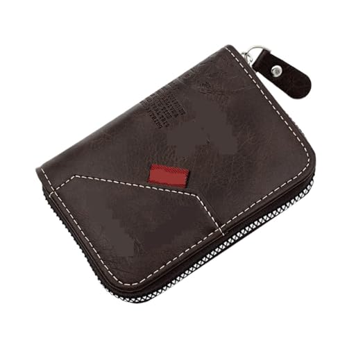 ATEUXOL Kartenetui Visitenkartenhalter aus PU-Leder for Herren, klassisch, Retro, multifunktional, mit Mehreren Kartenfächern, Reißverschluss, Ausweishalter, 1 Stück(Dark Brown) von ATEUXOL