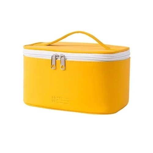 Kosmetiktasche 1Pcs Kosmetische Lagerung Taschen Make-Up Tasche Zipper Reise Veranstalter Make-Up Tasche wasserdichte Kulturbeutel Candy Farbe PU Frauen Hohe kapazität(Yellow L) von ATEUXOL