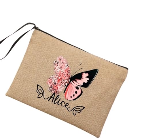 Kosmetiktasche Schmetterling Benutzerdefinierter Name Damen Beutel Leinen Schminktasche Personalisierte Reise Clutch Taschen Strand Sonnenbrille Sonnenschutz Aufbewahrung Geschenke(01) von ATEUXOL