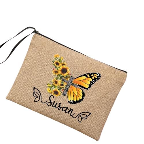 Kosmetiktasche Schmetterling Benutzerdefinierter Name Damen Beutel Leinen Schminktasche Personalisierte Reise Clutch Taschen Strand Sonnenbrille Sonnenschutz Aufbewahrung Geschenke(02) von ATEUXOL