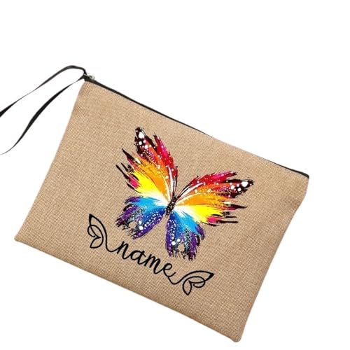 Kosmetiktasche Schmetterling Benutzerdefinierter Name Damen Beutel Leinen Schminktasche Personalisierte Reise Clutch Taschen Strand Sonnenbrille Sonnenschutz Aufbewahrung Geschenke(07) von ATEUXOL