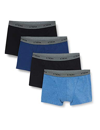 Athena Herren Basic Coton Boxer Badehose, Mehrfarbig (Bleu/Noir/Bleu/Noir), XXXX-Large (Herstellergröße: 8) (4er Pack) von Athena