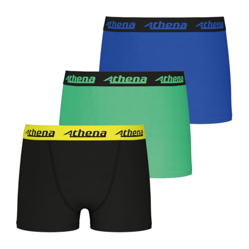 Athena Men's Trio Choc LF87 Boxershorts, Schwarz/Grün/Blau, 12 Jahre (3er Pack) von Athena