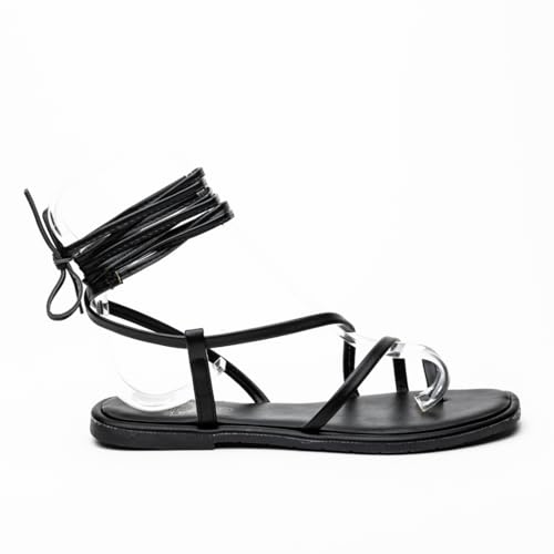 Athenais Gladiator Lace Up Women Flat Sandal with Toe Loop (black, EU Schuhgrößensystem, Erwachsene, Damen, Numerisch, M, 39) von ATHENAis sandals