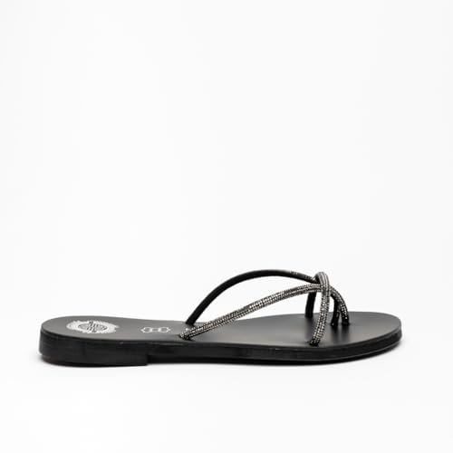 Athenais Leather Flat Sandals with Strass on Cross Straps (EU Schuhgrößensystem, Erwachsene, Damen, Numerisch, M, 38) von ATHENAis sandals