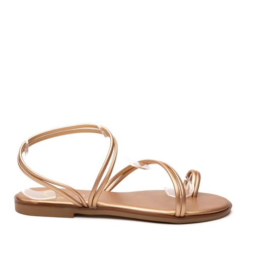 Athenais Metallic Double Strap Toe Loop Women Flat Sandal (white, EU Schuhgrößensystem, Erwachsene, Damen, Numerisch, M, 40) von ATHENAis sandals