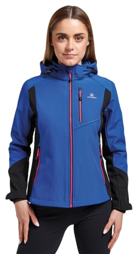 ATHL DPT. Damen moderne Softshelljacke wasserabweisende und atmungsaktive Funktionsjacke mit Kapuze, Winterjacke Blau mit Schwarz, Gr. XL von ATHL DPT.