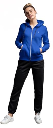 ATHL DPT. Damen modischer Jogginganzug/Sportanzug/Set aus Sweatjacke mit Kapuze und Jogginghose mit Bündchen, Blau/Schwarz gefüttert, Gr. XXL von ATHL DPT.