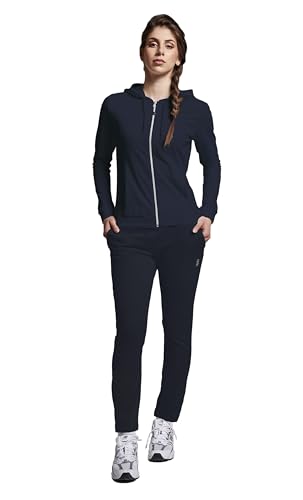 ATHL DPT. Damen modischer Jogginganzug/Sportanzug/Set aus Sweatjacke mit Kapuze und Jogginghose mit Bündchen, Dunkelblau leicht, Gr. S von ATHL DPT.