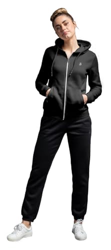 ATHL DPT. Damen modischer Jogginganzug/Sportanzug/Set aus Sweatjacke mit Kapuze und Jogginghose mit Bündchen, Schwarz gefüttert, Gr. L von ATHL DPT.
