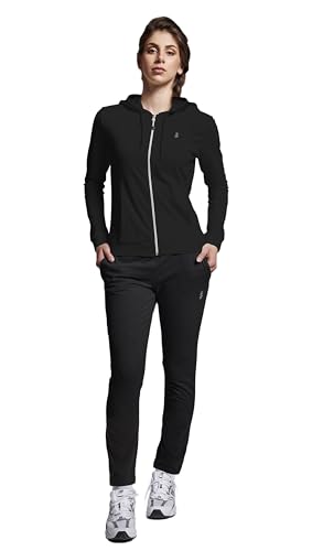 ATHL DPT. Damen modischer Jogginganzug/Sportanzug/Set aus Sweatjacke mit Kapuze und Jogginghose mit Bündchen, Schwarz leicht, Gr. M von ATHL DPT.