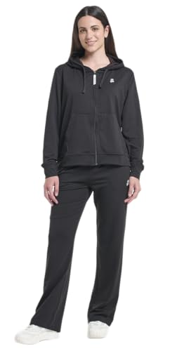 ATHL DPT. Damen modischer Jogginganzug/Sportanzug/Set aus Sweatjacke mit Kapuze und Jogginghose mit Bündchen, Schwarz leicht wide leg, Gr. XL von ATHL DPT.