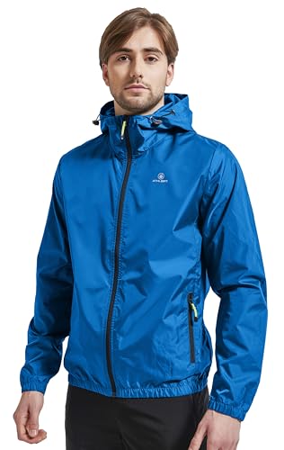 ATHL DPT. Herren moderne Regenjacke/wasserdichte Outdoorjacke winddicht faltbar mit Kapuze und Taschen, Blau, Gr. XXL von ATHL DPT.