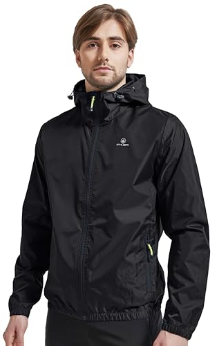 ATHL DPT. Herren moderne Regenjacke/wasserdichte Outdoorjacke winddicht faltbar mit Kapuze und Taschen, Schwarz, Gr. S von ATHL DPT.