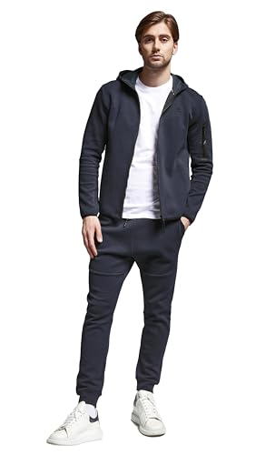 ATHL DPT. Herren moderner Jogginganzug/Sportanzug/Set aus Sweatjacke mit Kapuze und Jogginghose mit Bündchen, Dunkelblau leicht, Gr. XL von ATHL DPT.