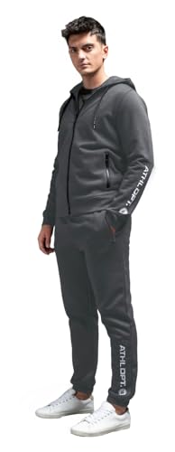 ATHL DPT. Herren moderner Jogginganzug/Sportanzug/Set aus Sweatjacke mit Kapuze und Jogginghose mit Bündchen, Dunkelgrau gefüttert, Gr. L von ATHL DPT.