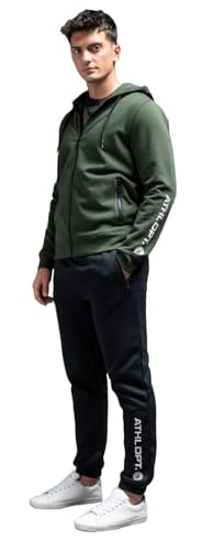 ATHL DPT. Herren moderner Jogginganzug/Sportanzug/Set aus Sweatjacke mit Kapuze und Jogginghose mit Bündchen, Dunkelgrün/Schwarz gefüttert, Gr. S von ATHL DPT.