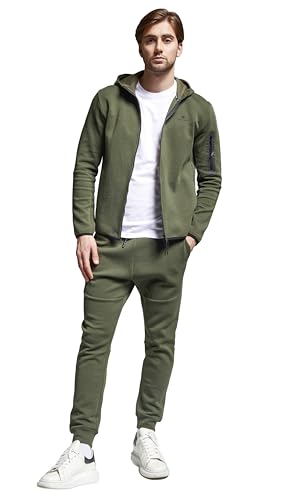 ATHL DPT. Herren moderner Jogginganzug/Sportanzug/Set aus Sweatjacke mit Kapuze und Jogginghose mit Bündchen, Dunkelgrün leicht, Gr. L von ATHL DPT.