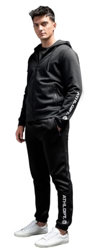 ATHL DPT. Herren moderner Jogginganzug/Sportanzug/Set aus Sweatjacke mit Kapuze und Jogginghose mit Bündchen, Schwarz gefüttert, Gr. L von ATHL DPT.