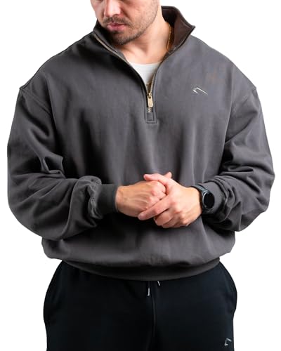 ATHLETIC AESTHETICS Essential Oversize Half Zip (Olive) XXL Pullover Sweatshirt für Herren & Gym Fitness-Sweater Bodybuilding Sport & Fitness Hoodie von ATHLETIC AESTHETICS