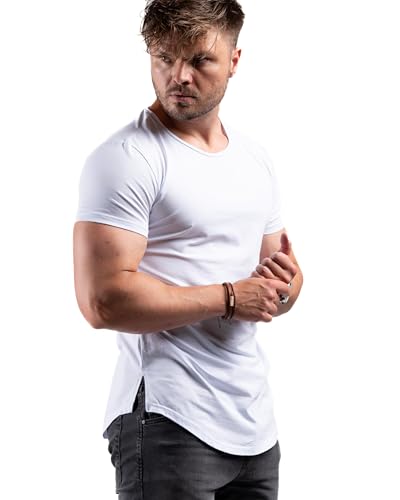 ATHLETIC AESTHETICS Longline T-Shirt (Weiß, S) - Sport und Freizeit Tshirt für Herren - Bequemes & hochwertiges Kurzarm Shirt mit Rundhals & langem Schnitt - Auch für Training, Fitness und Gym von ATHLETIC AESTHETICS