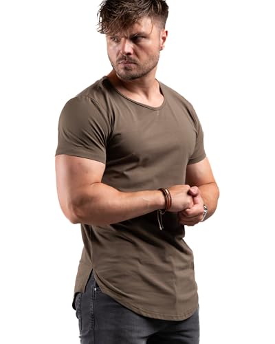 ATHLETIC AESTHETICS Longline T-Shirt (Army, L) - Sport und Freizeit Tshirt für Herren - Bequemes & hochwertiges Kurzarm Shirt mit Rundhals & langem Schnitt - Auch für Training, Fitness und Gym von ATHLETIC AESTHETICS