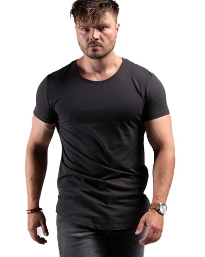 ATHLETIC AESTHETICS Longline T-Shirt (Stealth, L) - Sport und Freizeit Tshirt für Herren - Bequemes & hochwertiges Kurzarm Shirt mit Rundhals & langem Schnitt - Auch für Training, Fitness und Gym von ATHLETIC AESTHETICS