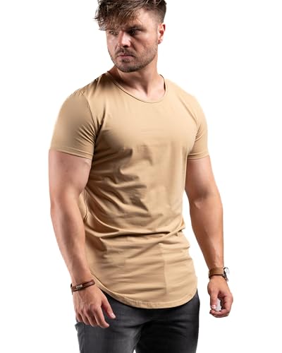 ATHLETIC AESTHETICS Longline T-Shirt (Khaki, M) - Sport und Freizeit Tshirt für Herren - Bequemes & hochwertiges Kurzarm Shirt mit Rundhals & langem Schnitt - Auch für Training, Fitness und Gym von ATHLETIC AESTHETICS