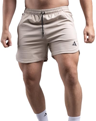 ATHLETIC AESTHETICS Performance Shorts für Herren (L, Beige) - Bequeme Sport- und Freizeithose - Kurze Trainingshose für Training, Sport, Fitness, Laufen und Gym von ATHLETIC AESTHETICS
