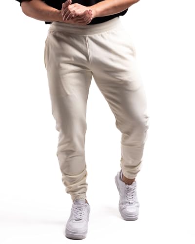 ATHLETIC AESTHETICS Unisex Jogginghose aus 100% Bio-Baumwolle - Hochqualitative Sporthose mit 470 GSM - Hergestellt in Portugal - Für Herren und Damen - Minimalistisches Design (Cream) von ATHLETIC AESTHETICS