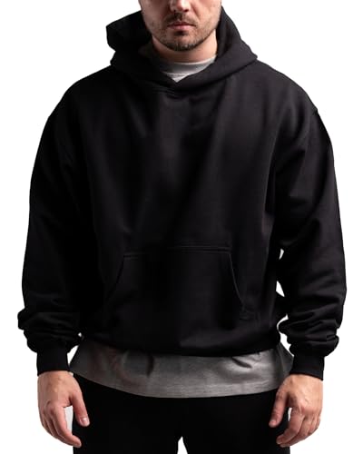 ATHLETIC AESTHETICS Unisex Oversize Hoodie aus 100% Bio-Baumwolle - Hochqualitativer Kapuzenpullover mit Dropped Shoulders - Hergestellt in Portugal - 470 GSM - Für Herren und Damen (Black) von ATHLETIC AESTHETICS