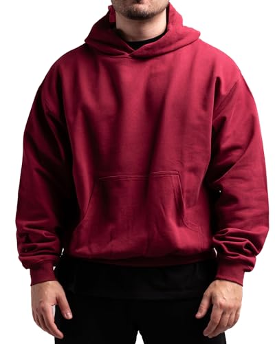 ATHLETIC AESTHETICS Unisex Oversize Hoodie aus 100% Bio-Baumwolle - Hochqualitativer Kapuzenpullover mit Dropped Shoulders - Hergestellt in Portugal - 470 GSM - Für Herren und Damen (Burgundy) von ATHLETIC AESTHETICS