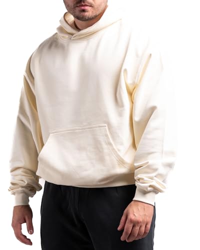 ATHLETIC AESTHETICS Unisex Oversize Hoodie aus 100% Bio-Baumwolle - Hochqualitativer Kapuzenpullover mit Dropped Shoulders - Hergestellt in Portugal - 470 GSM - Für Herren und Damen (Cream) von ATHLETIC AESTHETICS