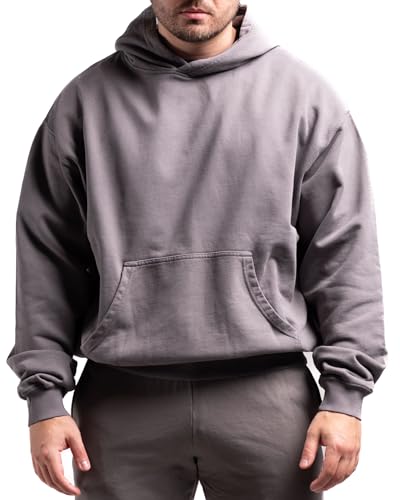 ATHLETIC AESTHETICS Unisex Oversize Hoodie aus 100% Bio-Baumwolle - Hochqualitativer Kapuzenpullover mit Dropped Shoulders - Hergestellt in Portugal - 470 GSM - Für Herren und Damen (Dark Grey) von ATHLETIC AESTHETICS