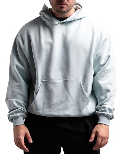 ATHLETIC AESTHETICS Unisex Oversize Hoodie aus 100% Bio-Baumwolle - Hochqualitativer Kapuzenpullover mit Dropped Shoulders - Hergestellt in Portugal - 470 GSM - Für Herren und Damen (Mint Blue) von ATHLETIC AESTHETICS