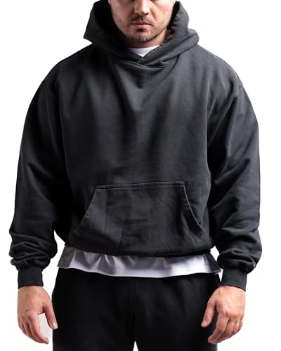 ATHLETIC AESTHETICS Unisex Oversize Hoodie aus 100% Bio-Baumwolle - Hochqualitativer Kapuzenpullover mit Dropped Shoulders - Hergestellt in Portugal - 470 GSM - Für Herren und Damen (Vintage Black) von ATHLETIC AESTHETICS