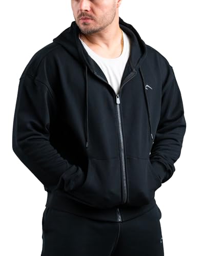 Essential Oversize Zip Hoodie (Black) L - Oversize Zipper Kapuzen Pullover für Herren, Langarm Hoody mit Reißverschluss, Kapuzenpullover für Sport, Fitness, Gym und Freizeit, Pulli von ATHLETIC AESTHETICS
