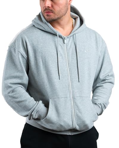 Essential Oversize Zip Hoodie (Grey Marl) XL - Oversize Zipper Kapuzen Pullover für Herren, Langarm Hoody mit Reißverschluss, Kapuzenpullover für Sport, Fitness, Gym und Freizeit, Pulli von ATHLETIC AESTHETICS