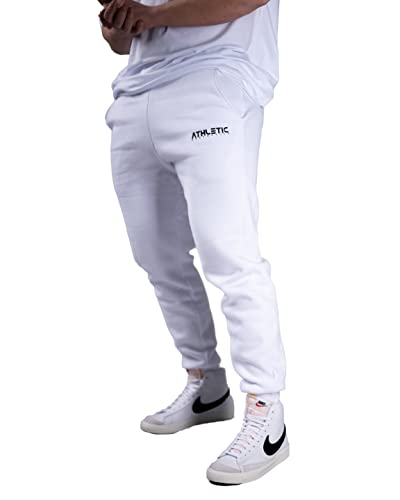 Infinity Jogger - Sport und Freizeit Jogginghose für Herren - Bequeme und weiche Lange Joggers mit dickerem Stoff - Optimal fürs Training und die Couch (as3, Alpha, m, Regular, Regular, White) von ATHLETIC AESTHETICS