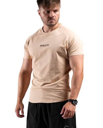 Infinity Line T-Shirt (Tan, L) - Freizeit und Fitness Shirt für Herren - Bequemes & hochwertiges Kurzarm Shirt mit Rundhals & tailliertem Schnitt - Optimal für Training, Freizeit, Sport und Gym von ATHLETIC AESTHETICS