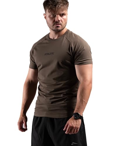 Infinity Line T-Shirt (Olive, XXL) - Freizeit und Fitness Shirt für Herren - Bequemes & hochwertiges Kurzarm Shirt mit Rundhals & tailliertem Schnitt - Optimal für Training, Freizeit, Sport und Gym von ATHLETIC AESTHETICS