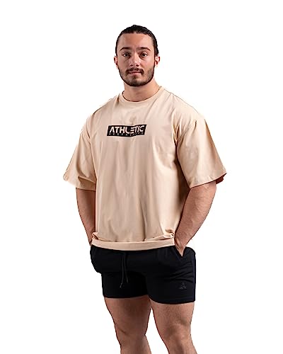 Infinity Oversize T-Shirt - Freizeit und Fitness Shirt für Herren - Bequemes & hochwertiges Kurzarm Shirt mit Rundhals, Dropshoulders (as3, Alpha, l, Regular, Regular, Tan) von ATHLETIC AESTHETICS