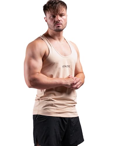 Infinity Tanktop (Tan, M) - Sport und Fitness Tank Top für Herren - Bequemes & hochwertiger Stringer mit 3D Print - Optimal für Training, Freizeit und Gym von ATHLETIC AESTHETICS